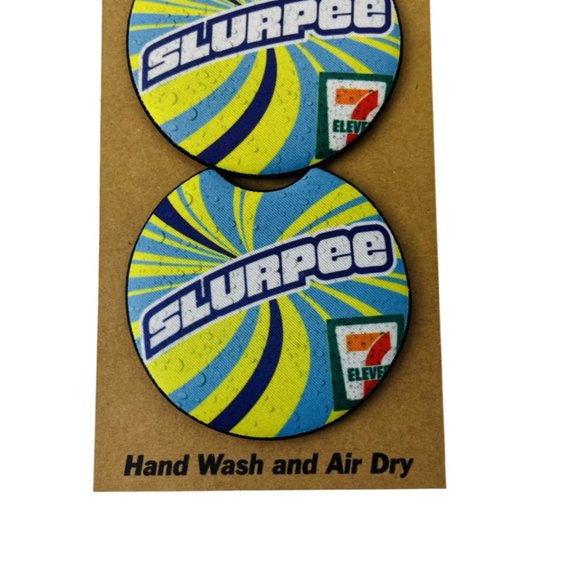 Car Coasters Slurpee Frozen Drink Beverage 7 Eleven Set of 2 Neoprene Absorbent - Picture 8 of 9
